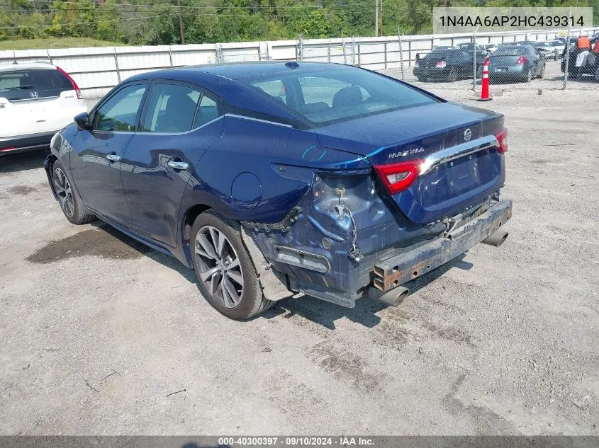 2017 Nissan Maxima 3.5S/Sv/Sl/Sr/Plat VIN: 1N4AA6AP2HC439314 Lot: 40300397