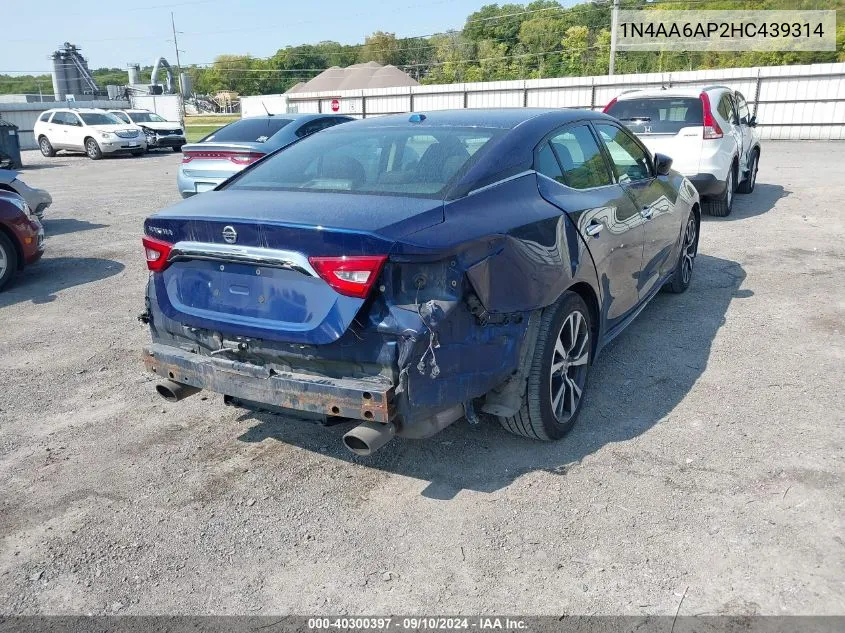 2017 Nissan Maxima 3.5S/Sv/Sl/Sr/Plat VIN: 1N4AA6AP2HC439314 Lot: 40300397