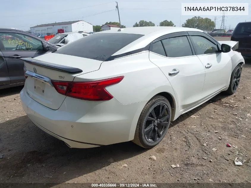 2017 Nissan Maxima 3.5 Platinum/3.5 S/3.5 Sl/3.5 Sr/3.5 Sv VIN: 1N4AA6AP1HC378344 Lot: 40335666