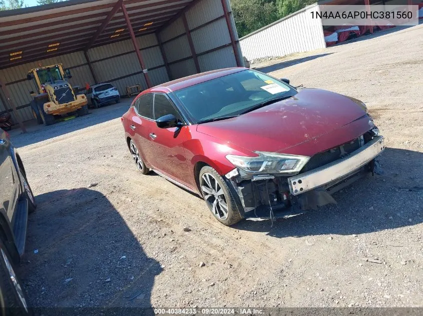 2017 Nissan Maxima 3.5 S VIN: 1N4AA6AP0HC381560 Lot: 40384233