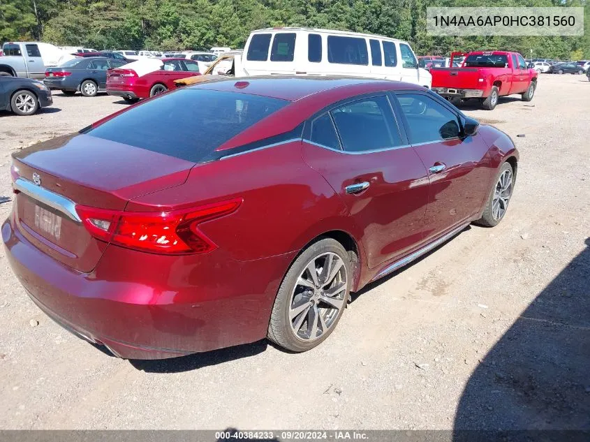 2017 Nissan Maxima 3.5 S VIN: 1N4AA6AP0HC381560 Lot: 40384233