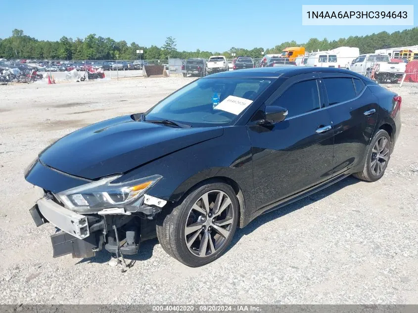 2017 Nissan Maxima 3.5 Platinum VIN: 1N4AA6AP3HC394643 Lot: 40402020