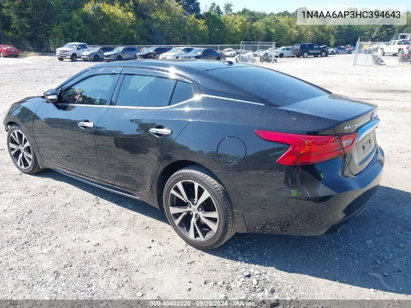 2017 Nissan Maxima 3.5 Platinum VIN: 1N4AA6AP3HC394643 Lot: 40402020