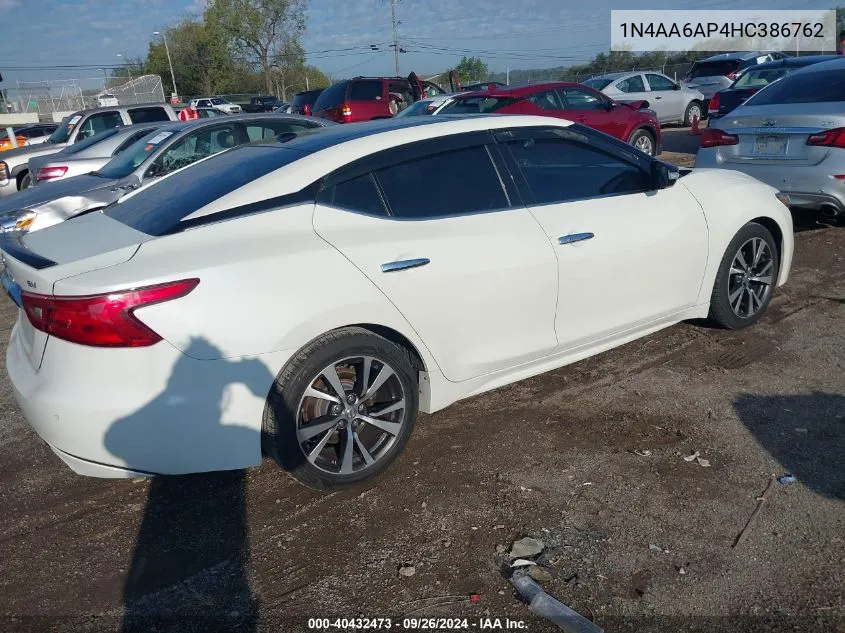 2017 Nissan Maxima 3.5S/Sv/Sl/Sr/Plat VIN: 1N4AA6AP4HC386762 Lot: 40432473