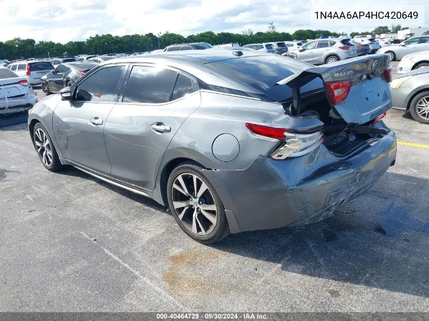 2017 Nissan Maxima 3.5 Sl VIN: 1N4AA6AP4HC420649 Lot: 40464729