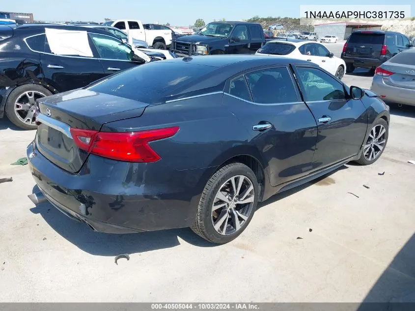 2017 Nissan Maxima 3.5 Platinum/3.5 S/3.5 Sl/3.5 Sr/3.5 Sv VIN: 1N4AA6AP9HC381735 Lot: 40505044