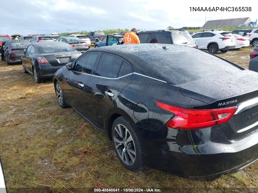 2017 Nissan Maxima 3.5S/Sv/Sl/Sr/Plat VIN: 1N4AA6AP4HC365538 Lot: 40540541