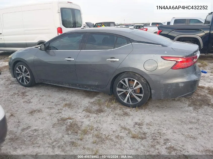 2017 Nissan Maxima 3.5 Sv VIN: 1N4AA6AP4HC432252 Lot: 40578953