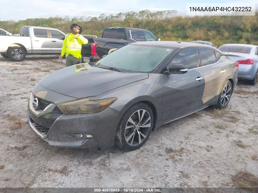 2017 Nissan Maxima 3.5 Sv VIN: 1N4AA6AP4HC432252 Lot: 40578953