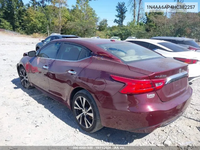 2017 Nissan Maxima 3.5 Platinum/3.5 S/3.5 Sl/3.5 Sr/3.5 Sv VIN: 1N4AA6AP4HC382257 Lot: 40581855