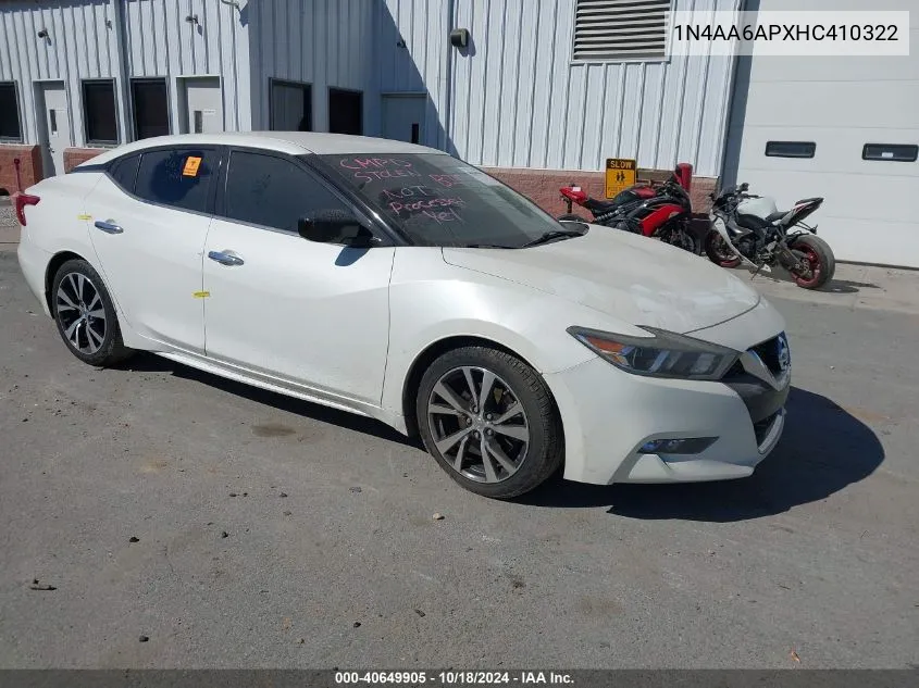 2017 Nissan Maxima 3.5 S VIN: 1N4AA6APXHC410322 Lot: 40649905