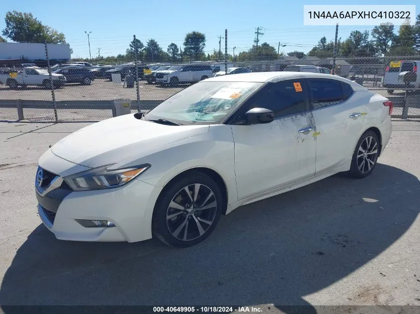 2017 Nissan Maxima 3.5 S VIN: 1N4AA6APXHC410322 Lot: 40649905