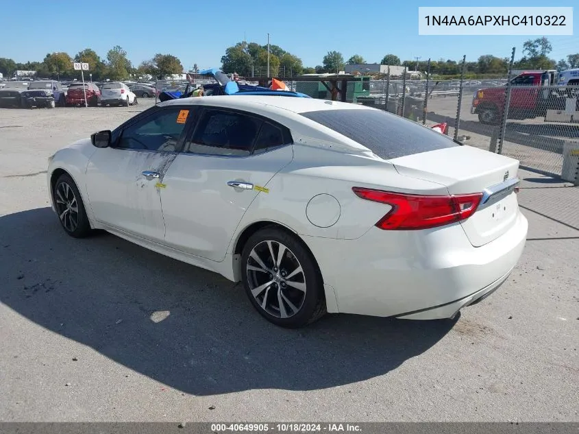 2017 Nissan Maxima 3.5 S VIN: 1N4AA6APXHC410322 Lot: 40649905