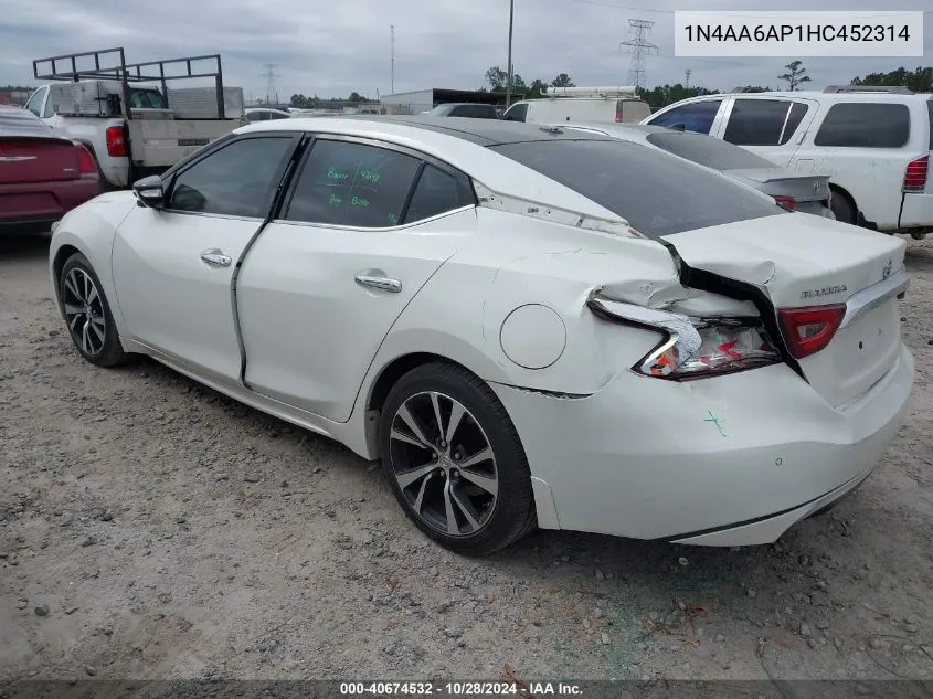 2017 Nissan Maxima 3.5 Platinum VIN: 1N4AA6AP1HC452314 Lot: 40674532