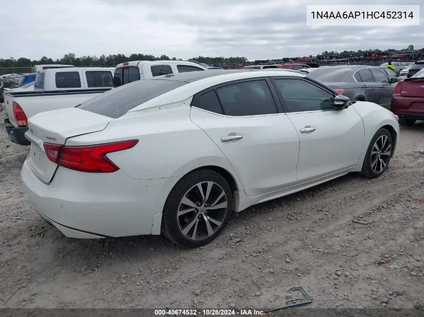 2017 Nissan Maxima 3.5 Platinum VIN: 1N4AA6AP1HC452314 Lot: 40674532