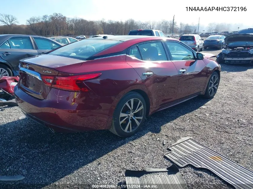 2017 Nissan Maxima 3.5 Platinum VIN: 1N4AA6AP4HC372196 Lot: 40820867