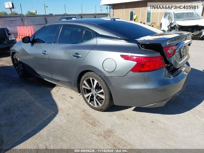 2017 Nissan Maxima 3.5 Sv VIN: 1N4AA6AP3HC405981 Lot: 40836226