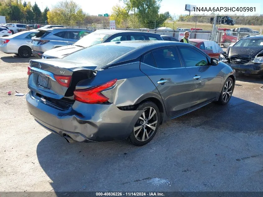 2017 Nissan Maxima 3.5 Sv VIN: 1N4AA6AP3HC405981 Lot: 40836226