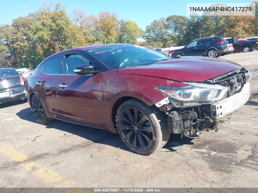 2017 Nissan Maxima 3.5 Sr VIN: 1N4AA6AP4HC417279 Lot: 40875987