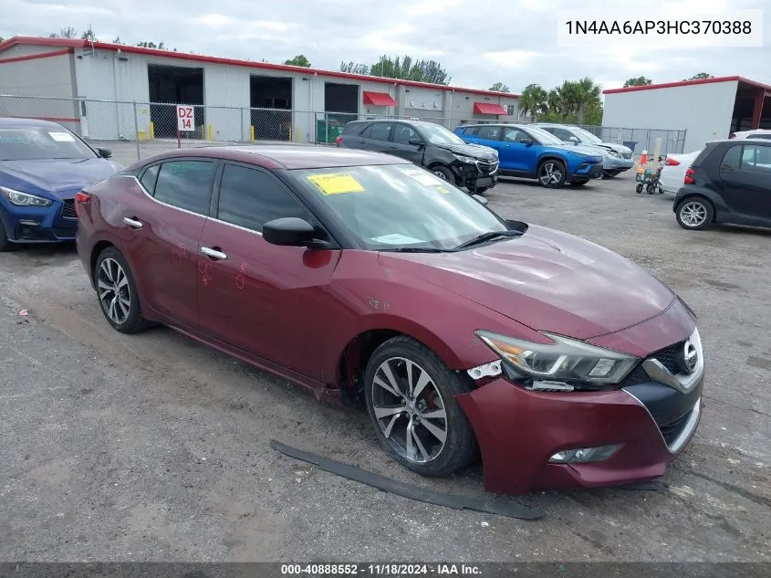 2017 Nissan Maxima 3.5 S VIN: 1N4AA6AP3HC370388 Lot: 40888552