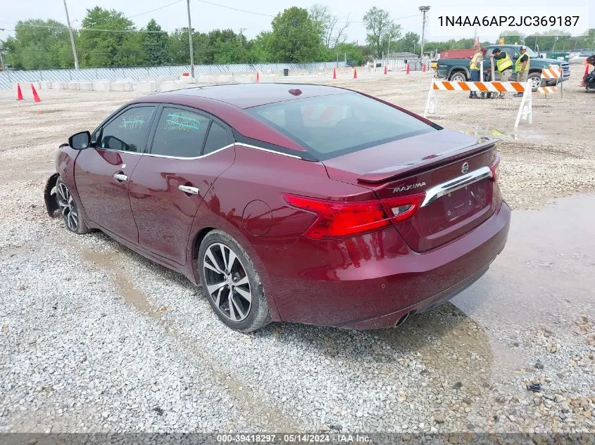 2018 Nissan Maxima 3.5 Platinum/3.5 S/3.5 Sl/3.5 Sr/3.5 Sv VIN: 1N4AA6AP2JC369187 Lot: 39418297