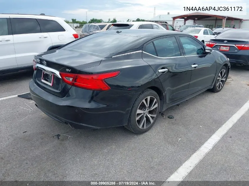 2018 Nissan Maxima 3.5 Sv VIN: 1N4AA6AP4JC361172 Lot: 39905288