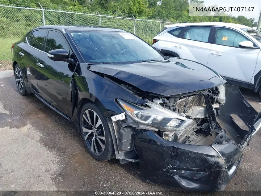 2018 Nissan Maxima 3.5S/Sv/Sl/Sr/Plat VIN: 1N4AA6AP6JT407147 Lot: 39964529