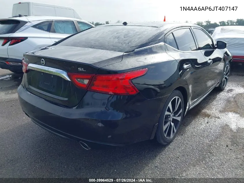 2018 Nissan Maxima 3.5S/Sv/Sl/Sr/Plat VIN: 1N4AA6AP6JT407147 Lot: 39964529