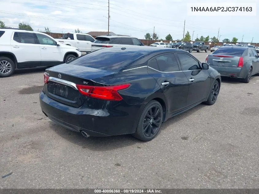 2018 Nissan Maxima 3.5S/Sv/Sl/Sr/Plat VIN: 1N4AA6AP2JC374163 Lot: 40056360