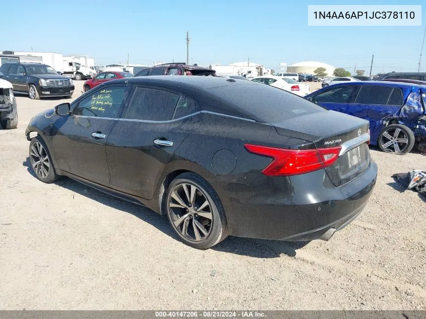 2018 Nissan Maxima 3.5S/Sv/Sl/Sr/Plat VIN: 1N4AA6AP1JC378110 Lot: 40147206