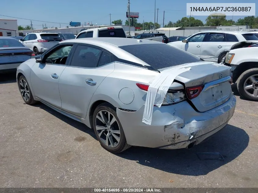 2018 Nissan Maxima 3.5S/Sv/Sl/Sr/Plat VIN: 1N4AA6AP7JC360887 Lot: 40154695