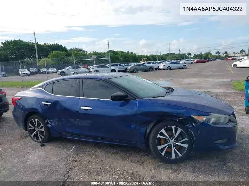 2018 Nissan Maxima 3.5 S VIN: 1N4AA6AP5JC404322 Lot: 40190161