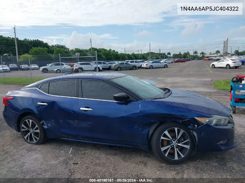 2018 Nissan Maxima 3.5 S VIN: 1N4AA6AP5JC404322 Lot: 40190161