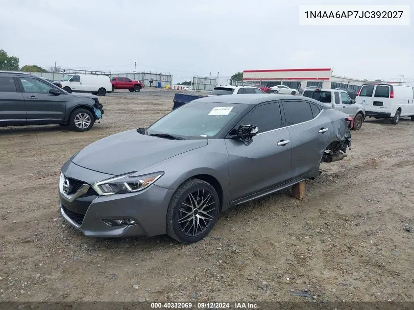 2018 Nissan Maxima 3.5 Sv VIN: 1N4AA6AP7JC392027 Lot: 40332069