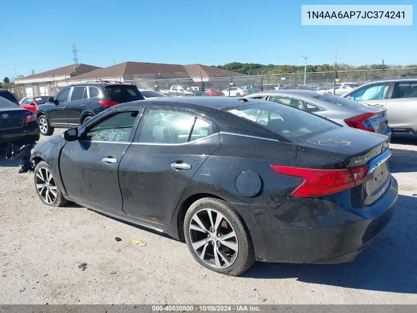 2018 Nissan Maxima 3.5S/Sv/Sl/Sr/Plat VIN: 1N4AA6AP7JC374241 Lot: 40530800