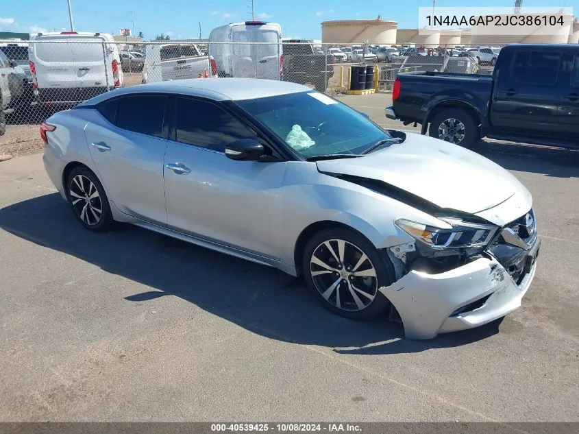 2018 Nissan Maxima 3.5 Sv VIN: 1N4AA6AP2JC386104 Lot: 40539425