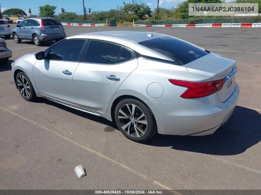 2018 Nissan Maxima 3.5 Sv VIN: 1N4AA6AP2JC386104 Lot: 40539425