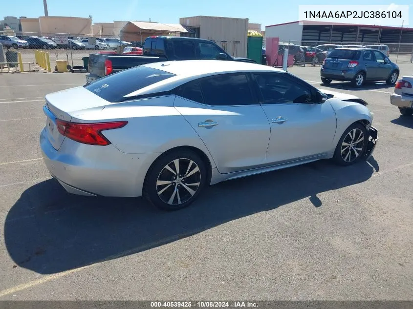 2018 Nissan Maxima 3.5 Sv VIN: 1N4AA6AP2JC386104 Lot: 40539425