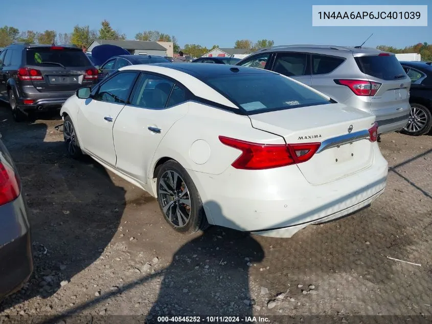 2018 Nissan Maxima 3.5 Platinum VIN: 1N4AA6AP6JC401039 Lot: 40545252