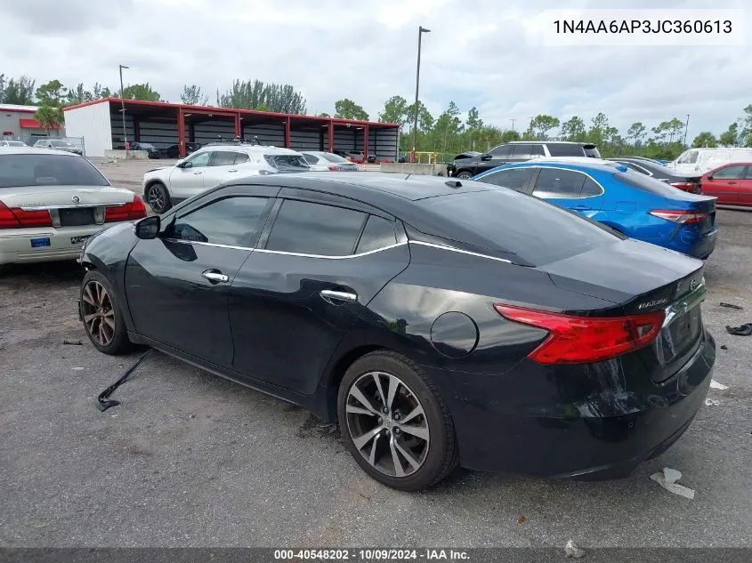 2018 Nissan Maxima 3.5S/Sv/Sl/Sr/Plat VIN: 1N4AA6AP3JC360613 Lot: 40548202