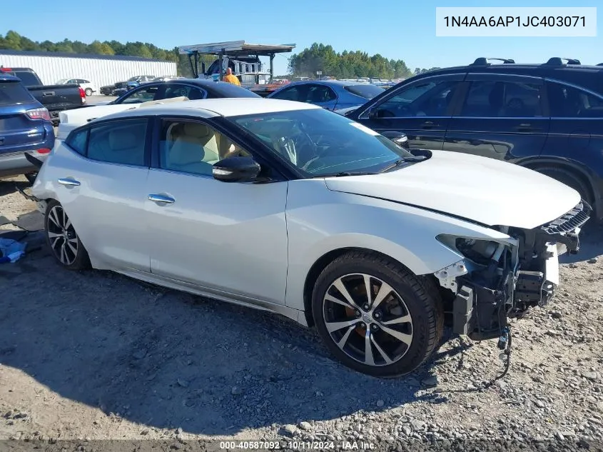 2018 Nissan Maxima 3.5 Sv VIN: 1N4AA6AP1JC403071 Lot: 40587092