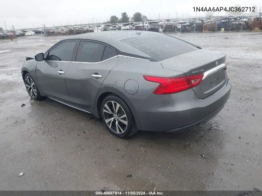 2018 Nissan Maxima 3.5 Sv VIN: 1N4AA6AP4JC362712 Lot: 40687914