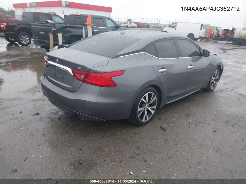 2018 Nissan Maxima 3.5 Sv VIN: 1N4AA6AP4JC362712 Lot: 40687914