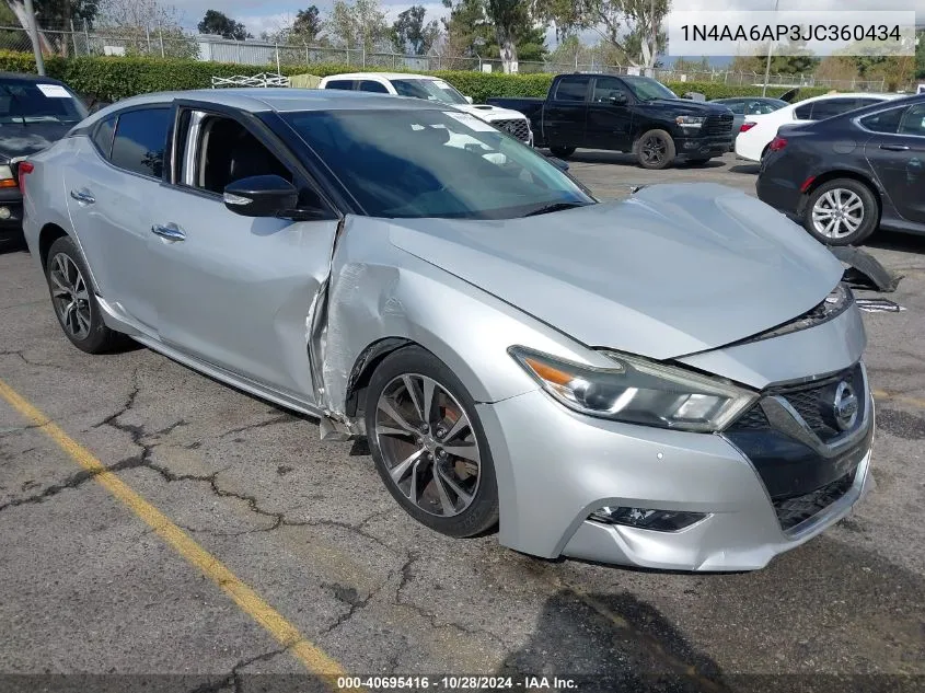 2018 Nissan Maxima 3.5 Sv VIN: 1N4AA6AP3JC360434 Lot: 40695416