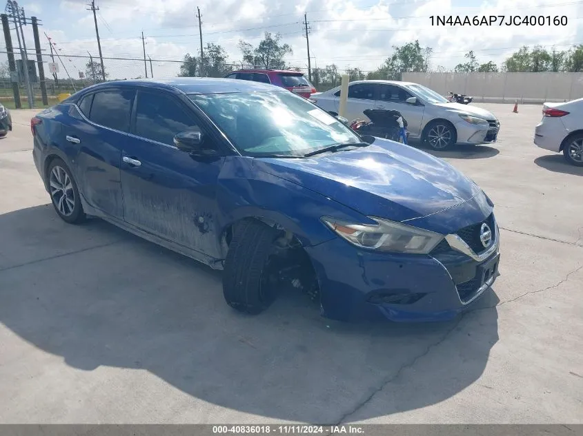 2018 Nissan Maxima Sv VIN: 1N4AA6AP7JC400160 Lot: 40836018