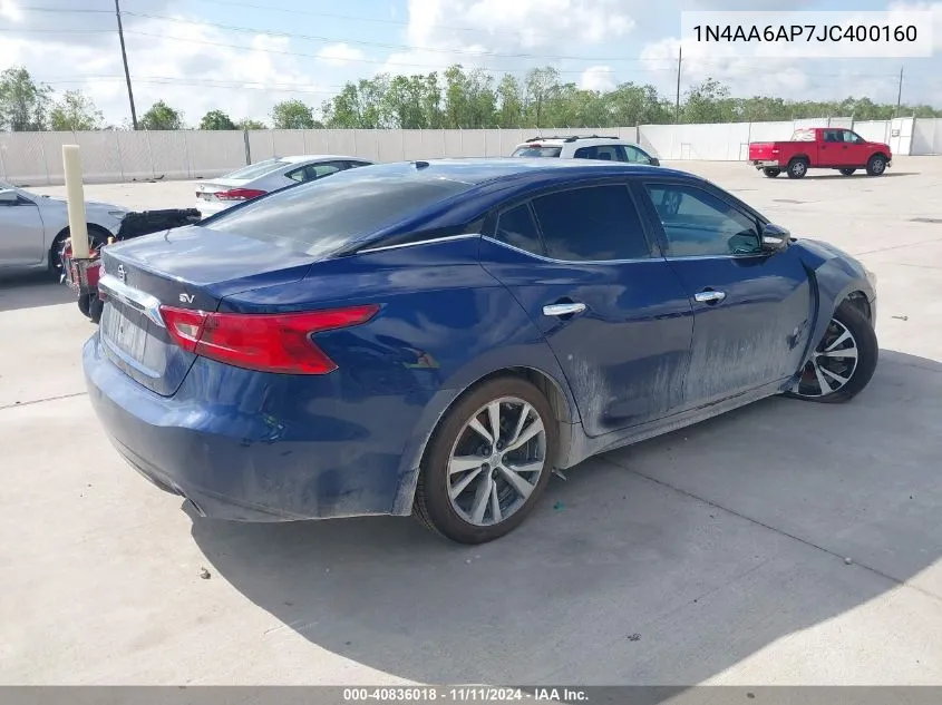 2018 Nissan Maxima Sv VIN: 1N4AA6AP7JC400160 Lot: 40836018