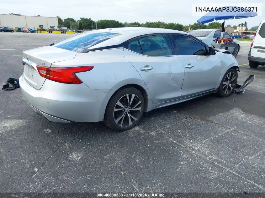 2018 Nissan Maxima 3.5S/Sv/Sl/Sr/Plat VIN: 1N4AA6AP3JC386371 Lot: 40888338