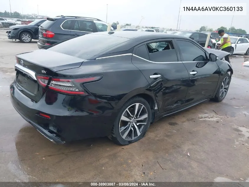 2019 Nissan Maxima 3.5 Sv VIN: 1N4AA6AV0KC360133 Lot: 38903887