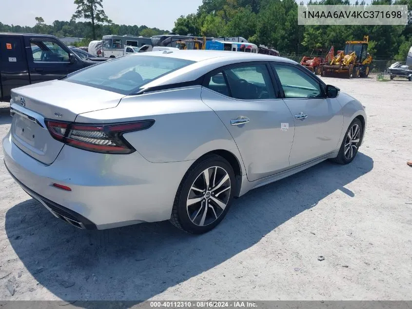 2019 Nissan Maxima S/Sl/Sr/Sv/Platinum VIN: 1N4AA6AV4KC371698 Lot: 40112310