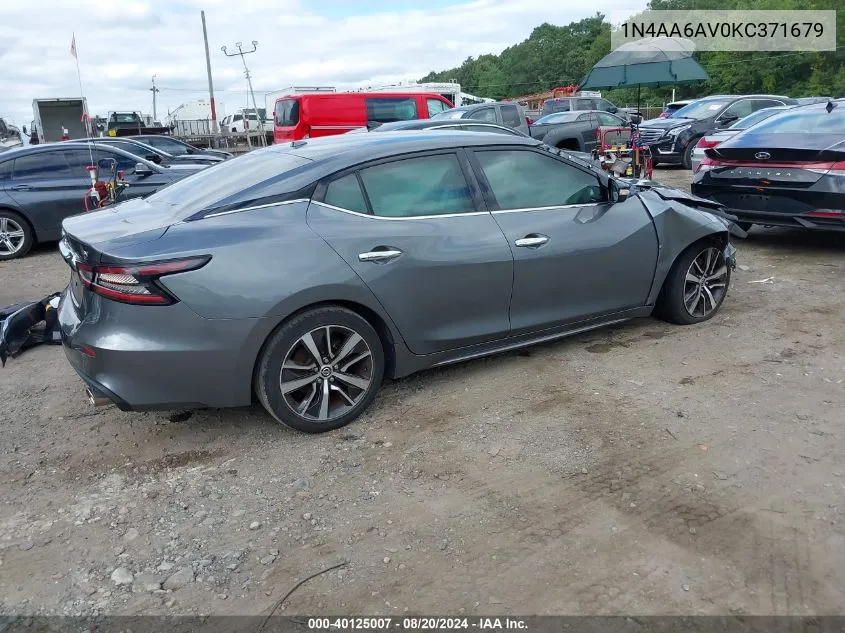 2019 Nissan Maxima 3.5 Sv VIN: 1N4AA6AV0KC371679 Lot: 40125007